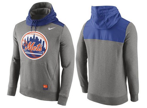 Men's New York Mets Nike Gray Cooperstown Collection Hybrid Pullover Hoodie - Click Image to Close